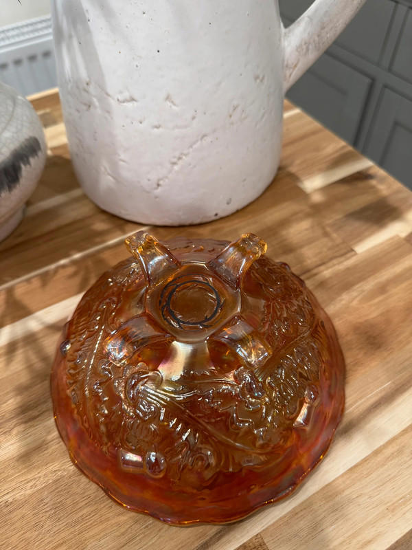 1930s Fenton Marigold Carnival Glass Bowl – Footed Design, Floral Pattern