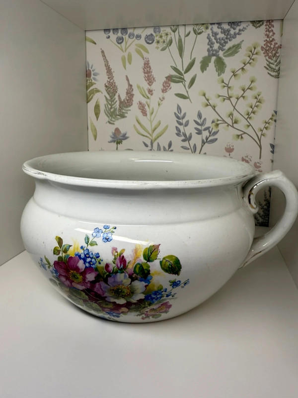 Antique Floral Porcelain Chamber Pot – Victorian Washstand Basin