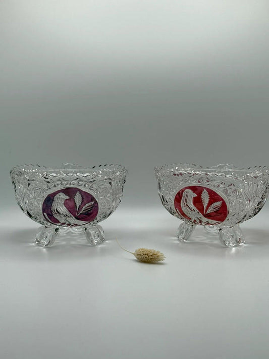 Pair of Hofbauer Byrdes Collection Footed Crystal Bowls – Ruby & Amethyst