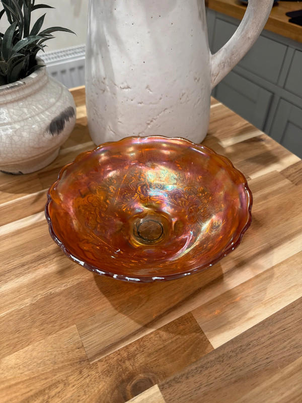 1930s Fenton Marigold Carnival Glass Bowl – Footed Design, Floral Pattern