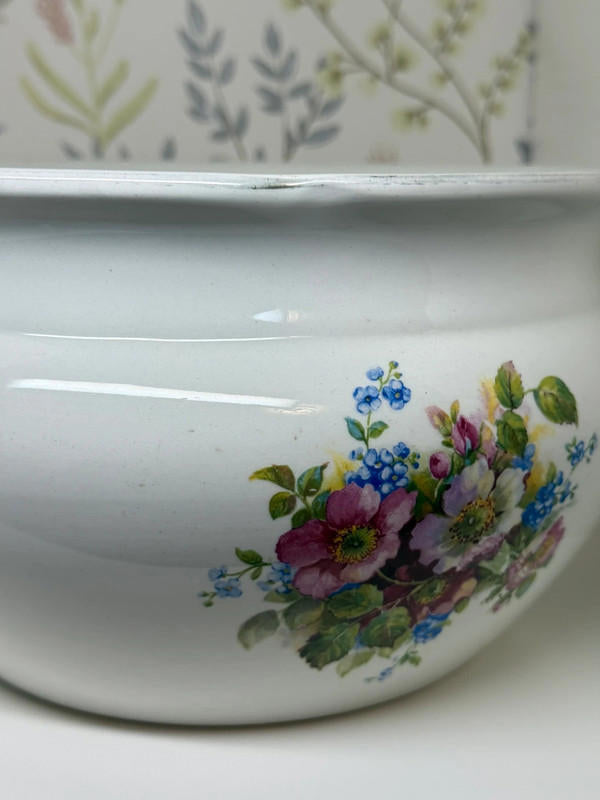 Antique Floral Porcelain Chamber Pot – Victorian Washstand Basin