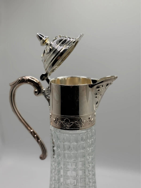 Italian Silver-Plated & Cut Glass Claret Jug – Ornate Victorian Style