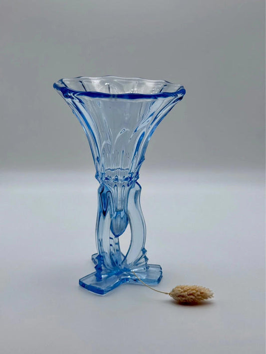 Vintage Libochovice Czech Rosice Art Deco Small Blue Rocket Vase – 17cm