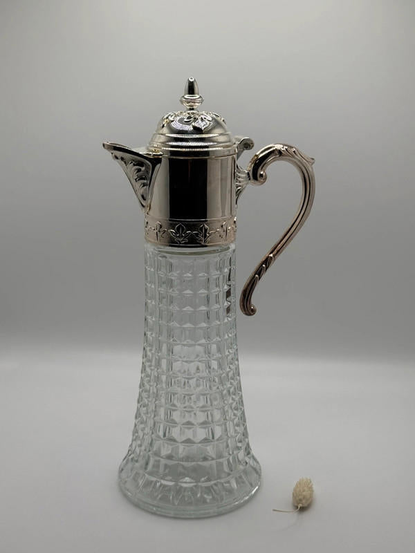 Italian Silver-Plated & Cut Glass Claret Jug – Ornate Victorian Style