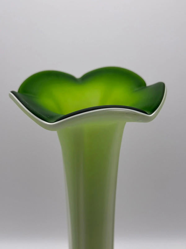 Vintage Hand-Blown Green Satin Glass Vase – Art Nouveau Style