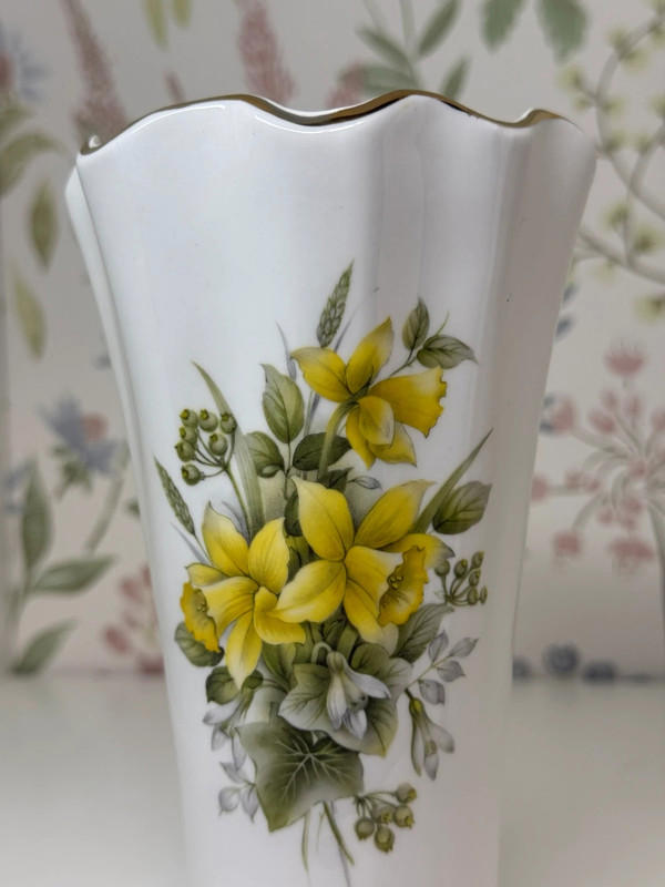 Vintage Norcroft Fine Bone China Vase - Yellow Floral, England