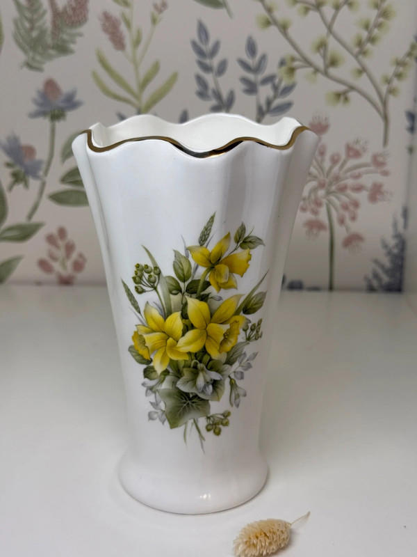 Vintage Norcroft Fine Bone China Vase - Yellow Floral, England